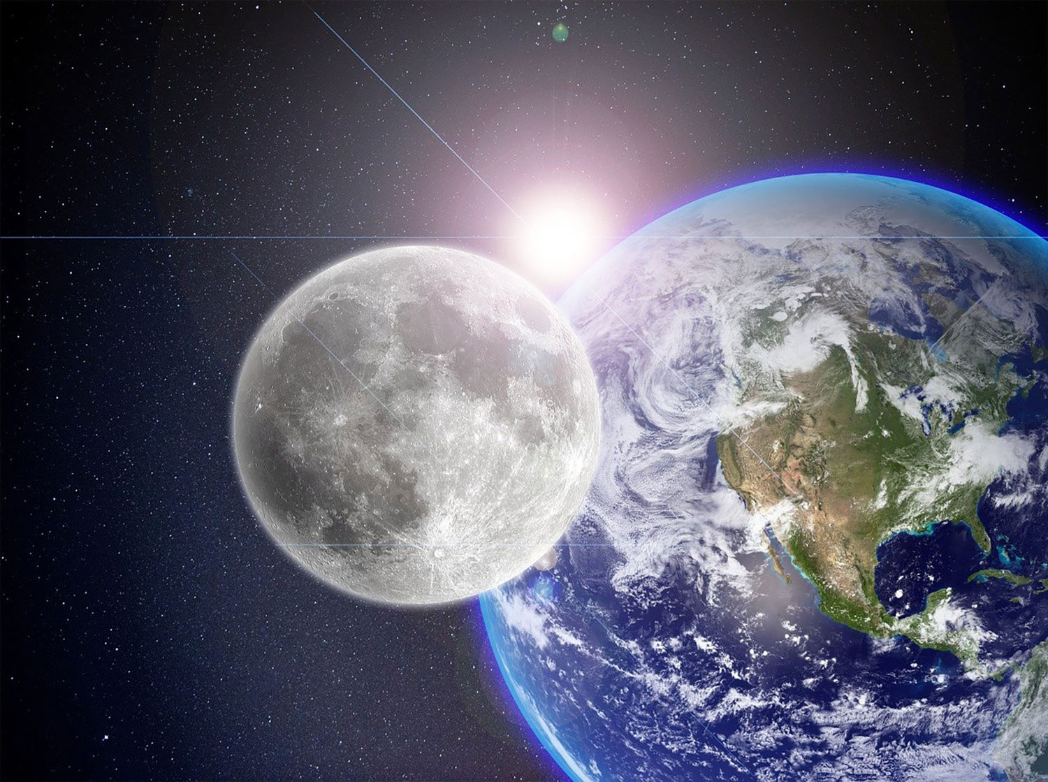 earth in space with moon