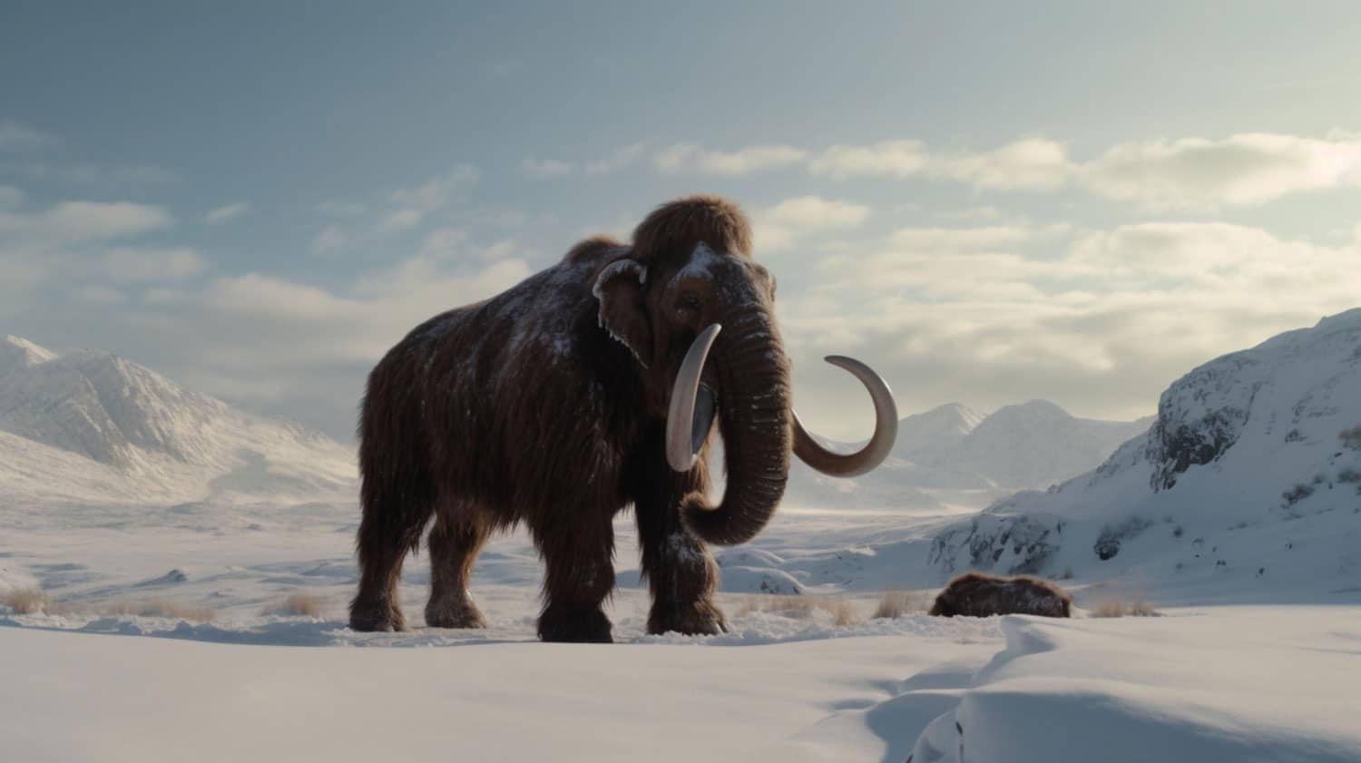 This artist’s rendition shows woolly mammoths.