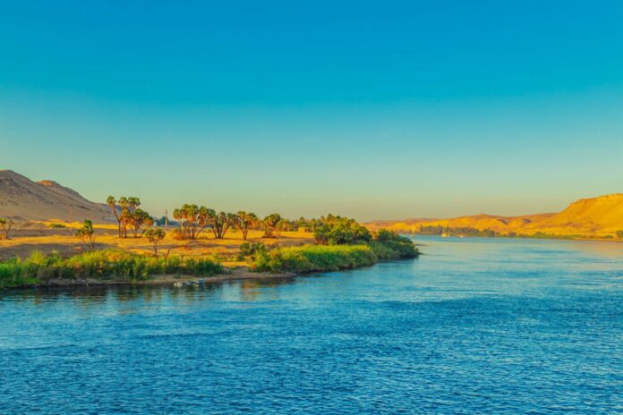 Magnificent scenery on the Nile River Sunset Aswan Egypt