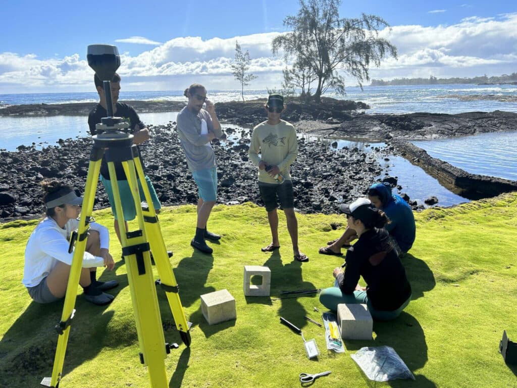 UH Hilo M.S Student and co-author, Brianna Ninomoto, goes over the fieldwork plan with interns and staff from the Pacific Internship Program for Exploring Science (PIPES) at Laehala.