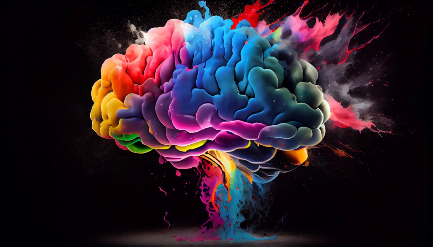 Concept art of a human brain exploding with knowledge and creativity